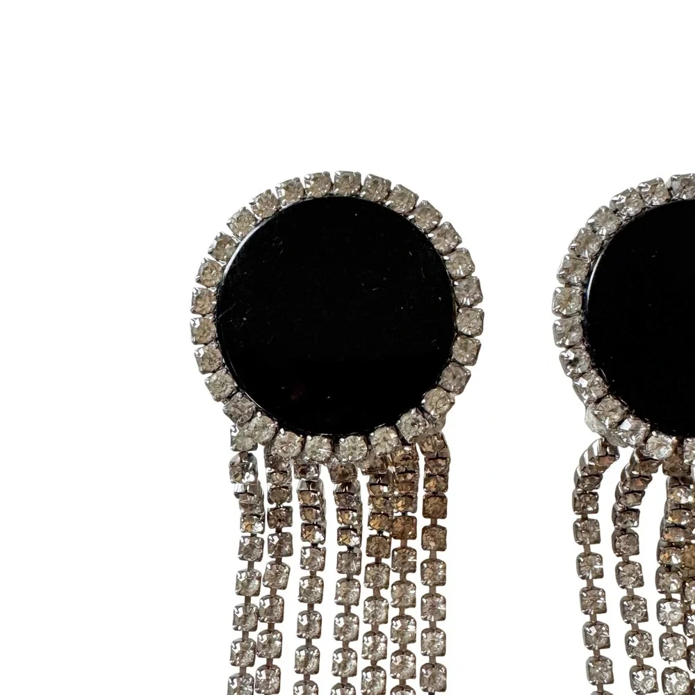 Vintage‎ Rhinestone Fringe Dangling Statement Earrings Showgirl Nicole Mintzes